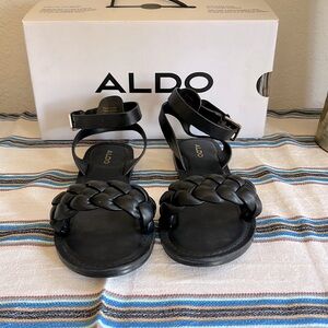 ALDO Onerran Black Sandals with Braided Detail & Ankle Straps